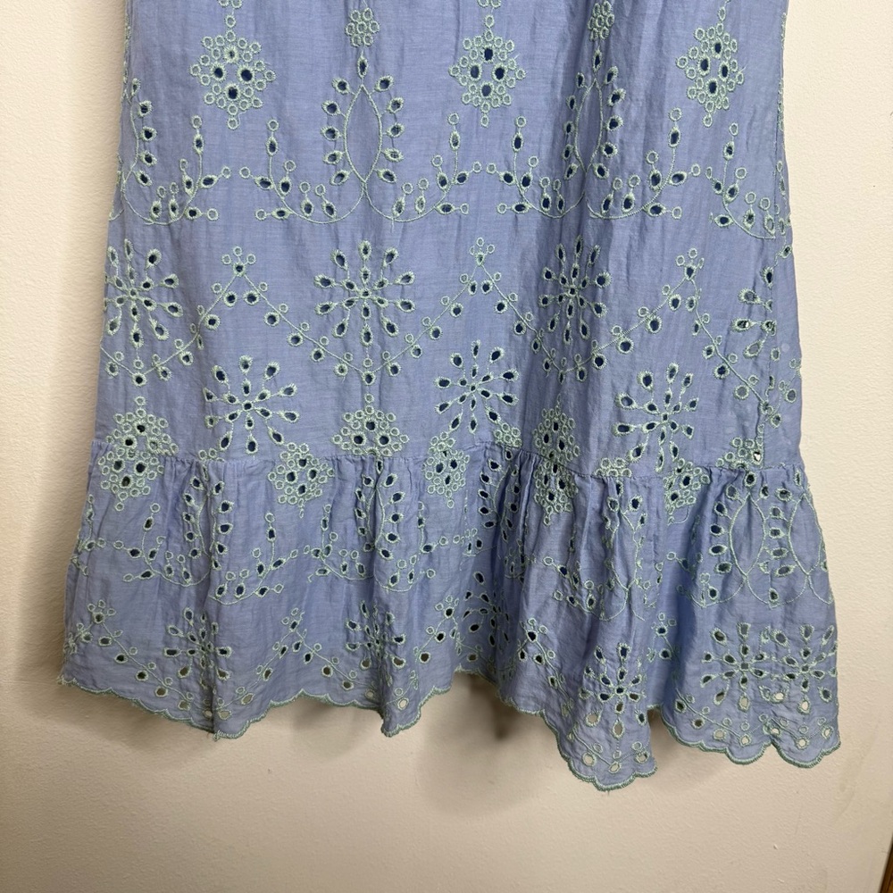 SAIL to SABLE Eyelet Sleeveless Ruffle Hem Dress Cabbage/Hydrangea Cotton Sz S - Picture 7 of 15